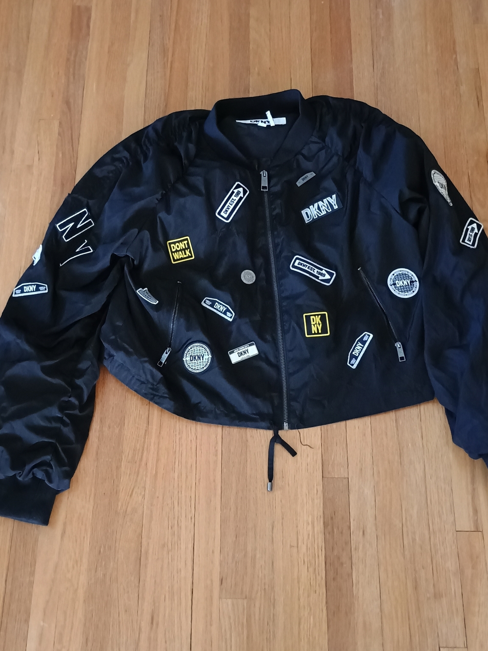DKNY Black Street Sign Patch Bomber Jacket